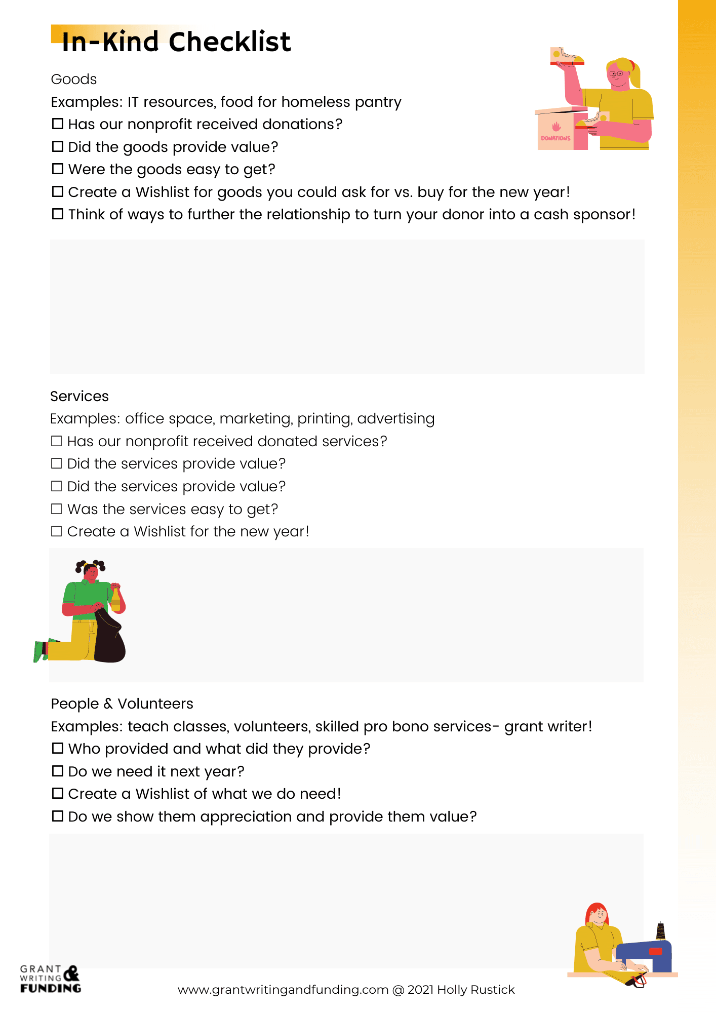 in-kind checklist on volunteering and donations
